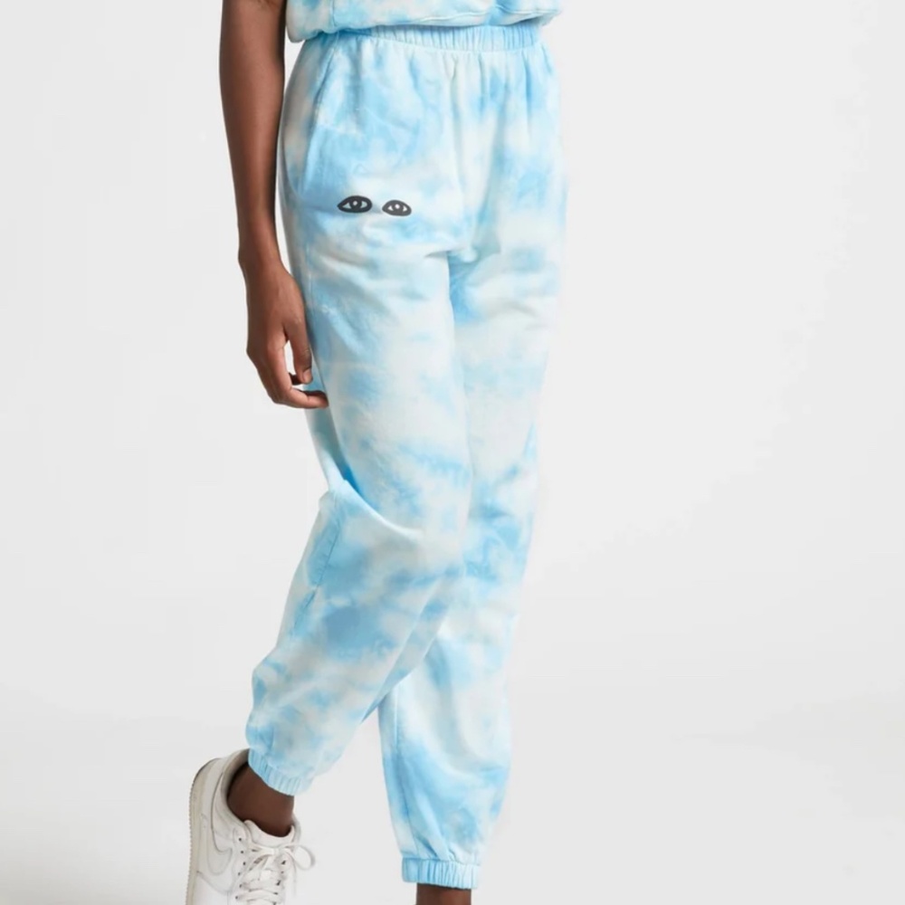 Clare V Cloud Tie Dye Black Eyes Sweat Pants Size L NWT